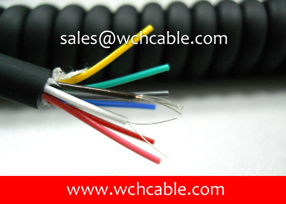 China 3 Cores PUR Spiral Cable With 22AWG Wire Cores UL Style Number Optional Rating 80C 300V supplier