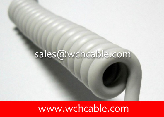 China 30V PUR Curly Cable UL20563 26AWG 2C OD3.6mm FT2 Gray L=280mm TPEE Insulated supplier