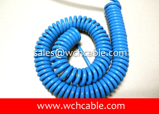 China UL20280 (26AWG) 8 Conductors Oil Resistant TPU Spiral Cable Blue Jacket with Colorful PP Insulated Wire supplier