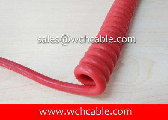 China UL20378 TPU Curly Cable 28AWG 13C OD6.5mm VW-1 Red L=320mm TPE Insulated 105C 30V supplier